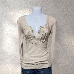 Cream Beige Henley Long Sleeves Shirt